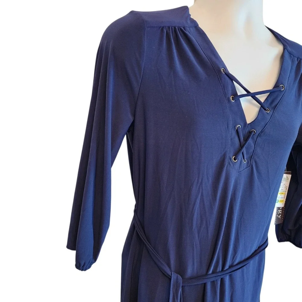 Luxology Navy Blue Lace Up Dress Womens Size 6 NWT Belted Free Ship - Picture 4 of 13